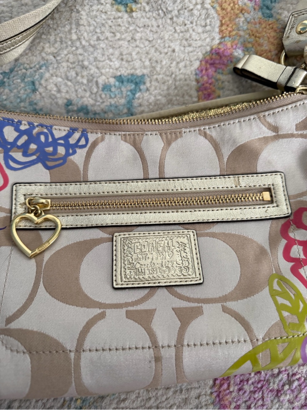 Coach Beige Signature Crossbody with Multicolor Floral Accents - Picture 3 of 9